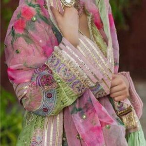 Elegant Pink and Green Maxi Dress